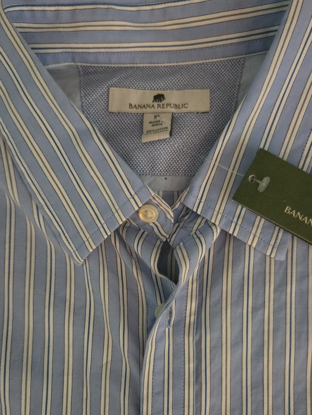 Banana Republic Men's XL Blue White Vertical Striped 100% Cotton Dress Shirt NWT